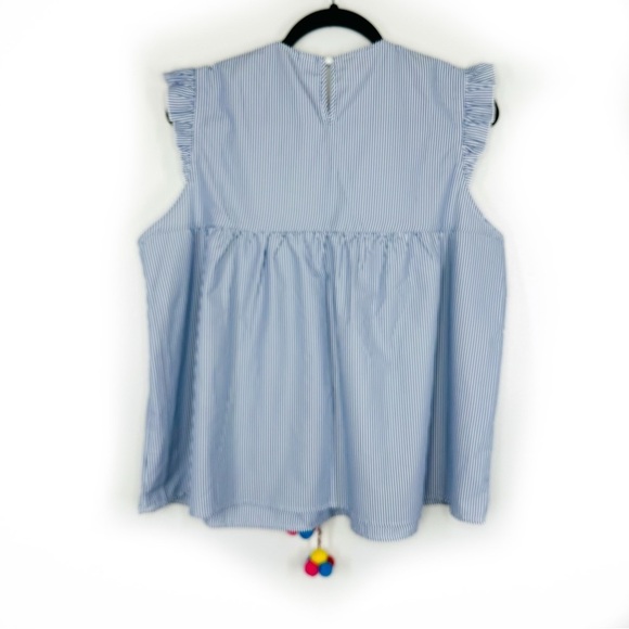 Floerns Ruffle Striped Embroidered Babydoll Blouse - Picture 8 of 9